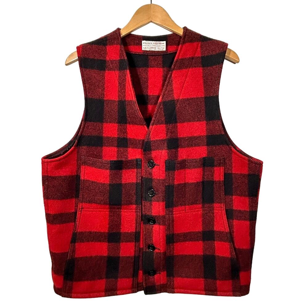 FILSON Mackinaw Wool Vest Mens L Buffalo Plaid USA Made